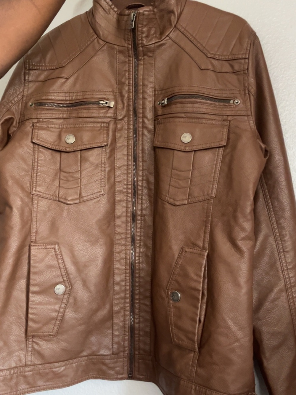 Brown Faux Leather Zip-Front Jacket - Women